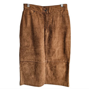 Skotts Suede Brown Midi Skirt Lined Front Pockets Size 6
